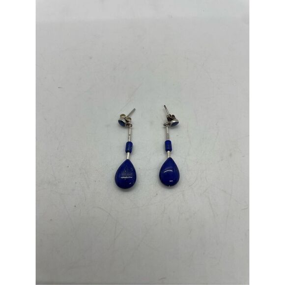 Vintage Triple Lapis Lazuli and Sterling Threader Earrings - Picture 4 of 6